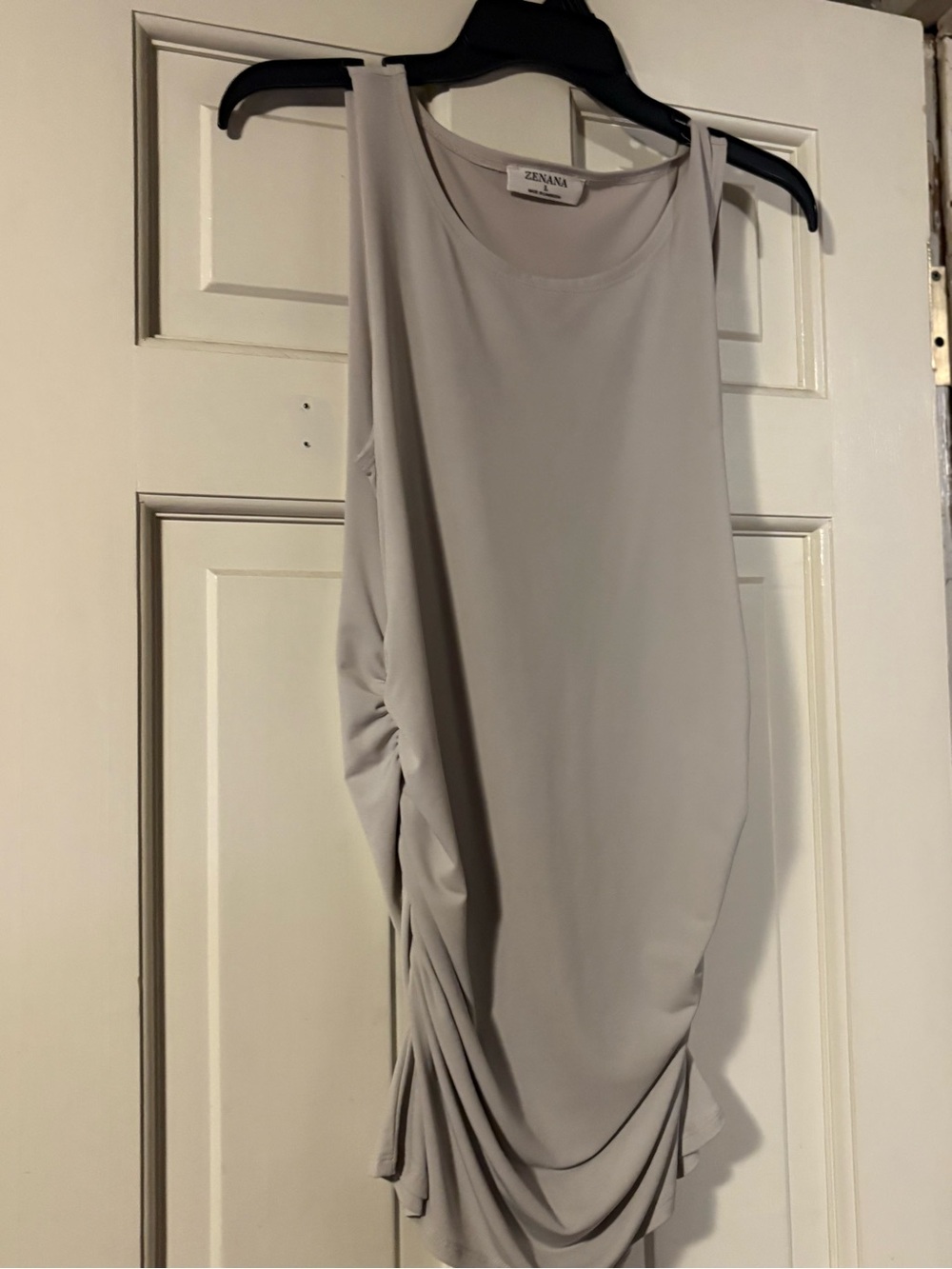 Zenana Outfitters Sleeveless Ruched Side Midi Dress in Light Gray